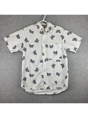 Georges Marciano Shirt Mens Small White Bow Print Button Up Short Sleeve USA